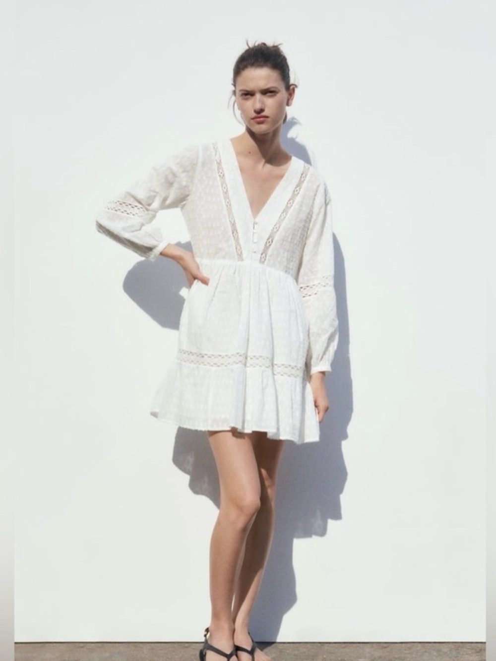 Zara TIERED DRESS WITH LACE INSERTS